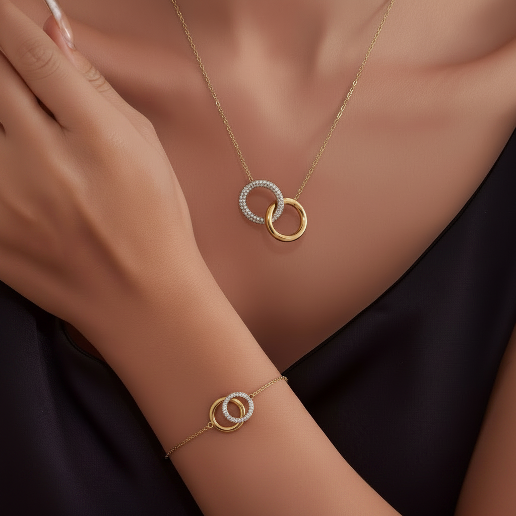 Collection INFINÉA – Collier & Bracelet Anneaux Entrelacés Élégants